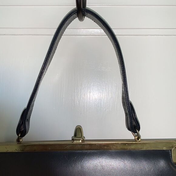 Vtg 60s dark navy snap top arm bag - Picture 4 of 8